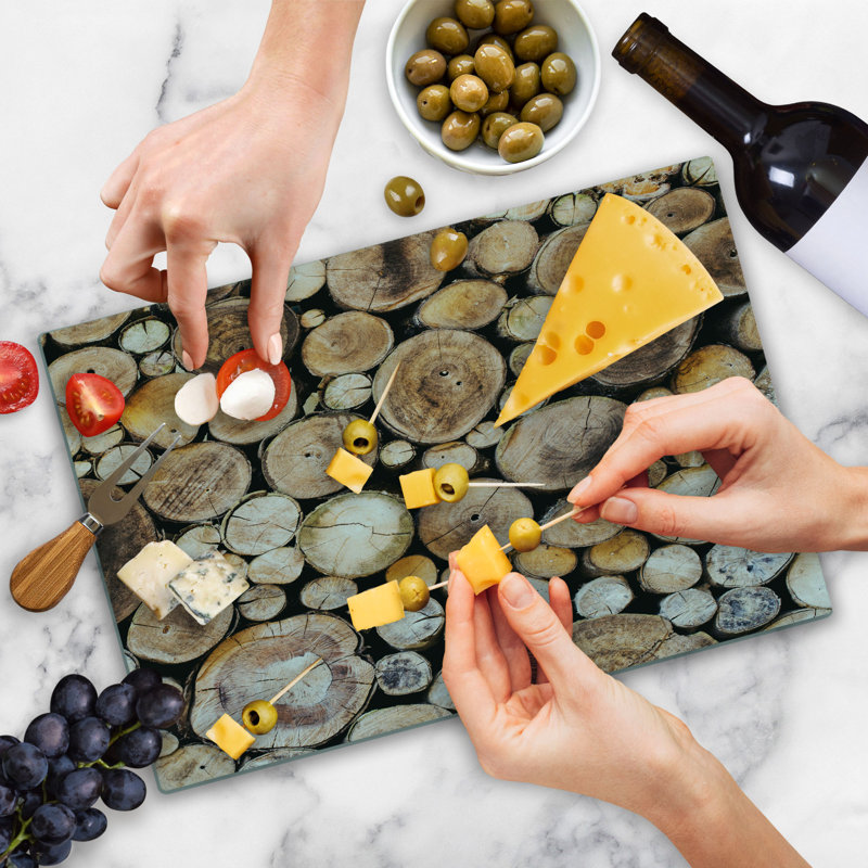 Ambesonne Rustic Cutting Board Large Size Wooden Logs Oak Tree Pale Sand Brown