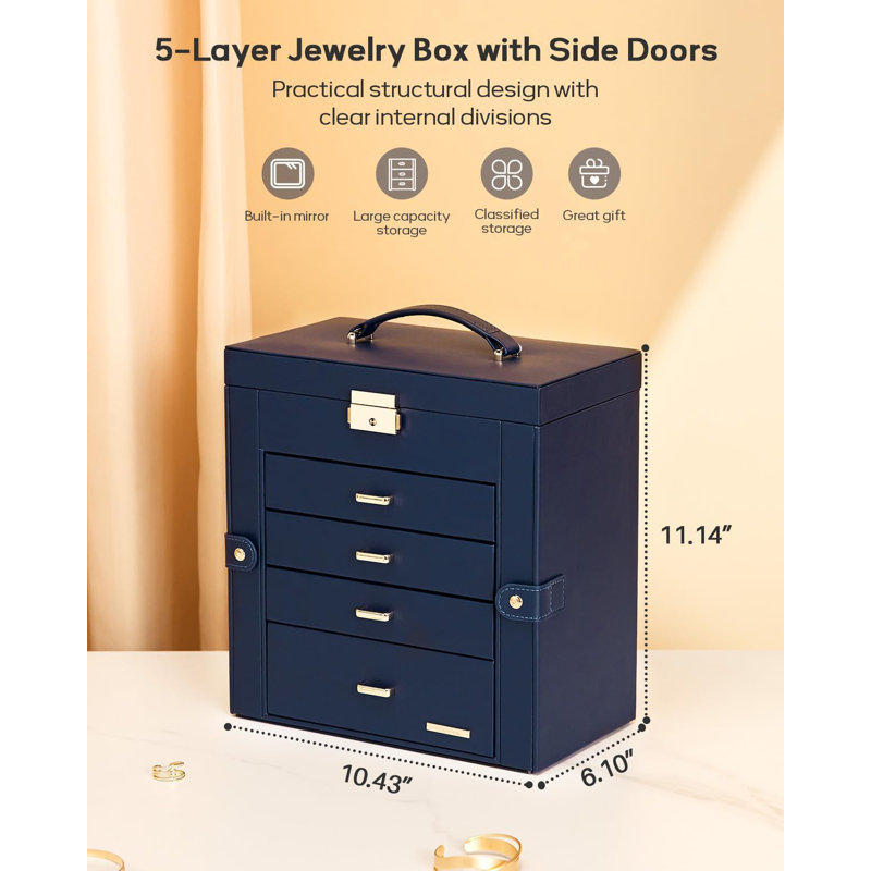 Boîte à bijoux + tiroirs, Bleu