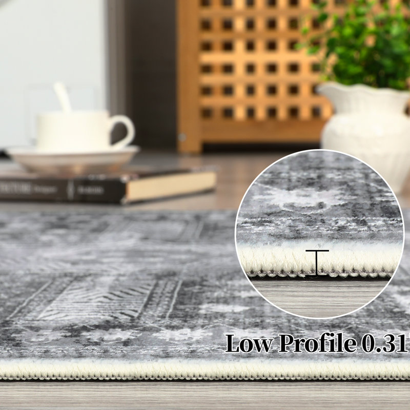 Tapis lavable géométrique pour chambre à coucher à motif géométrique doux et antidérapant, Rectangle 10 pi x 13 pi