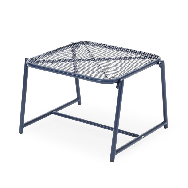 Table d'appoint d'extérieur en fer bleu marine, H 12,92 po avec plateau en maille et base de traîneau moderne