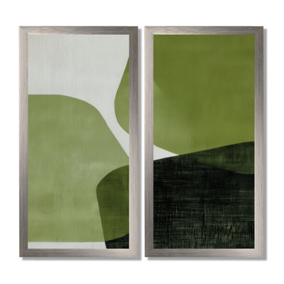 «Minimalisme vert avec des formes simples de noir - art mural minimaliste, impression sur toile vert minimaliste 2 pièces