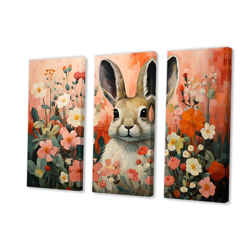 Art de mur de lapin rose, H 28 po x l 36 po, Toile tendue