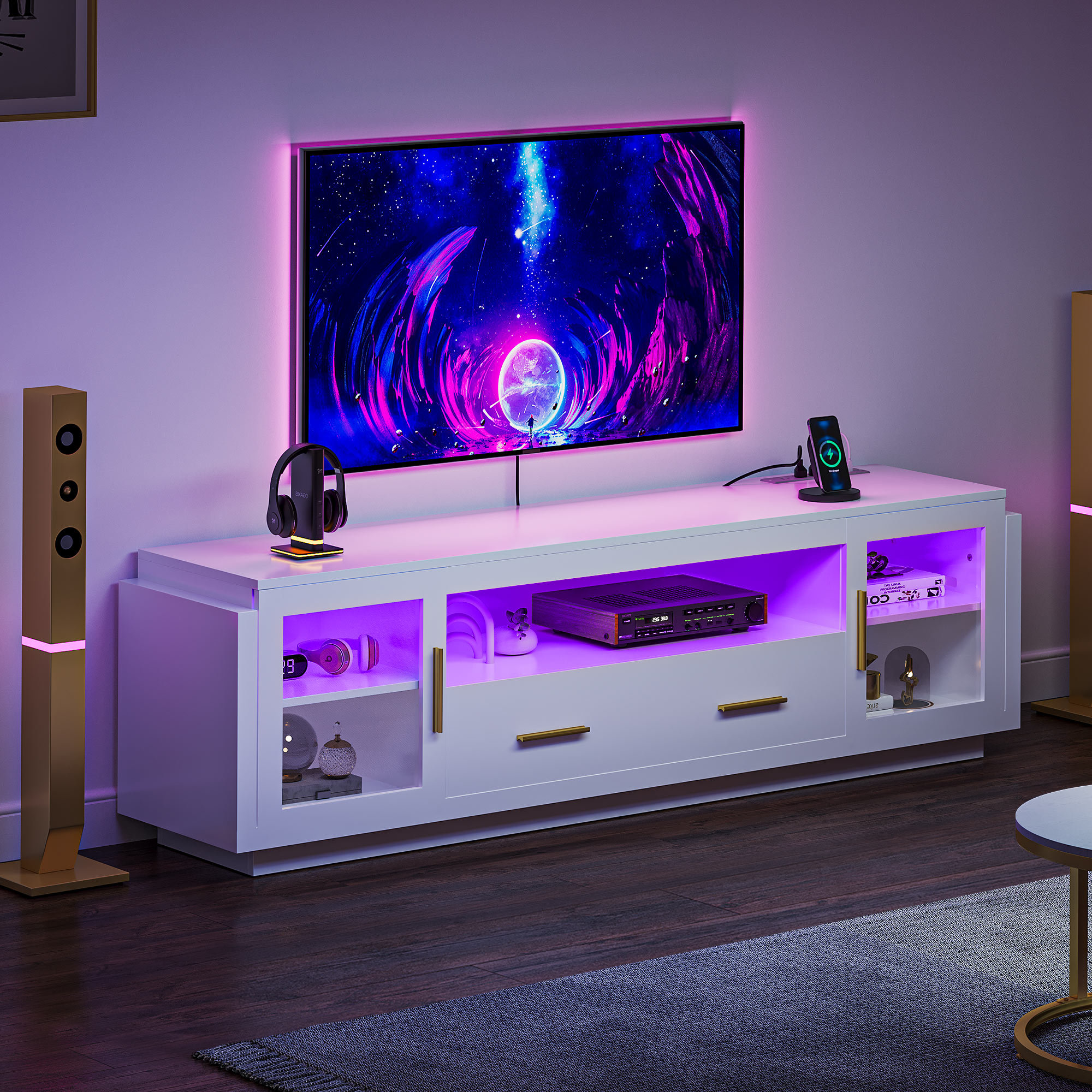 Xtreme Gaming Console & TV Stand with LED Light Kit for TVs up to 65