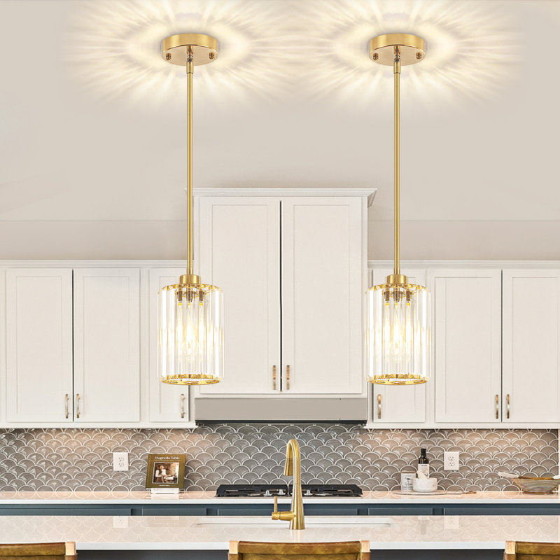 Bette 1-Light Modern Crystal Single Pendant Light With Adjustable Height, Brushed Gold