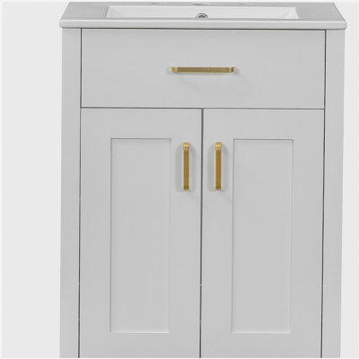 Ensemble de meuble-lavabo de 24 po avec lavabo en céramique, meuble-lavabo peu encombrant - l 24 po x P 18 po x H 34 po, 2 portes à fermeture douce