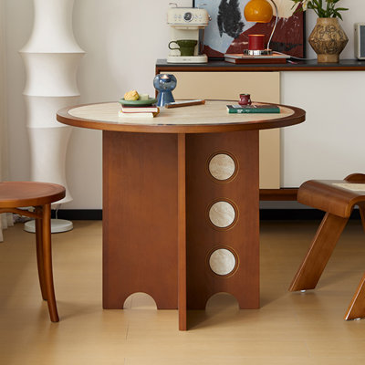 Table de salle à manger en bois massif beige et beige