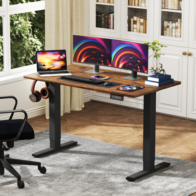 Electric Standing Desk 48X24 Height Adjustable Office Desk Large Space Computer Desk Writing Table With Headphone Holder 2 Memory Adjustable Function by Inbox Zero
