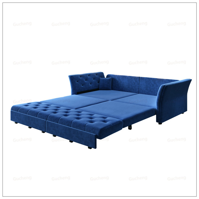Queen Pull Out Sofa Bed, Convertible Sleeper Sofa With Handmade Fabric Flower Tufted Design, Multi-Functional Velvet Loveseat For Living Room And Bedroom