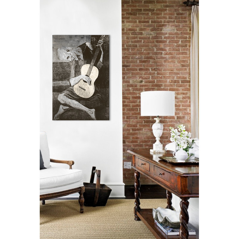 «The Old Guitarist IV», reproduction d'art sur toile tendue, Toile avec cadre flottant noir, Pas de tapis