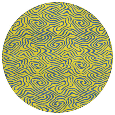 Tapis rond 8 po jaune et bleu