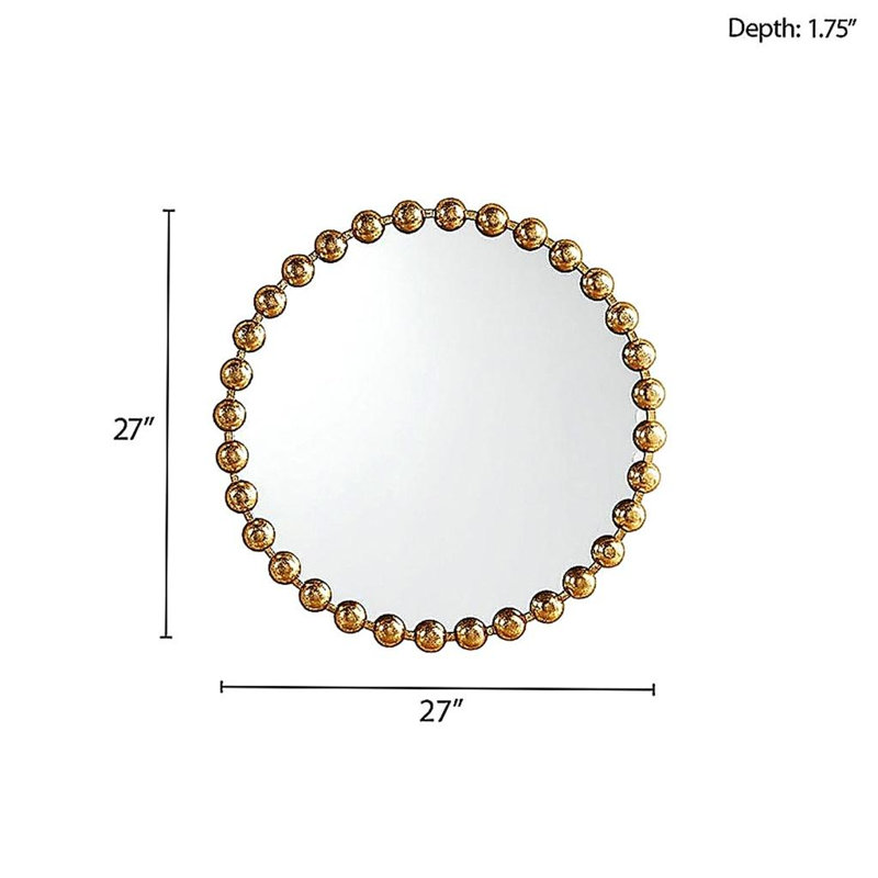 Beaded Round Wall Mirror 27"D, Or, H 27 po x l 27 po x P 1,75 po
