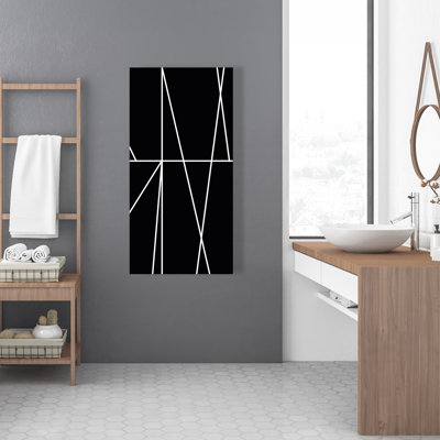 Art sur toile abstraite à rayures blanches sur fond noir | Décoration