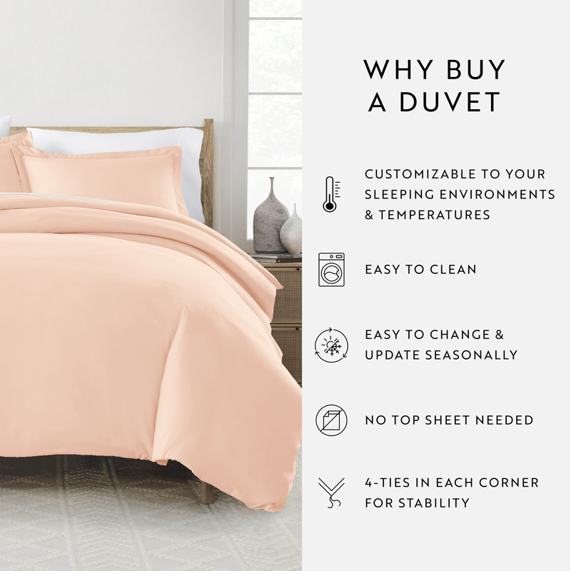 Super Soft Microfiber Duvet Cover Set, Queen Duvet Cover + 2 Shams, Blush