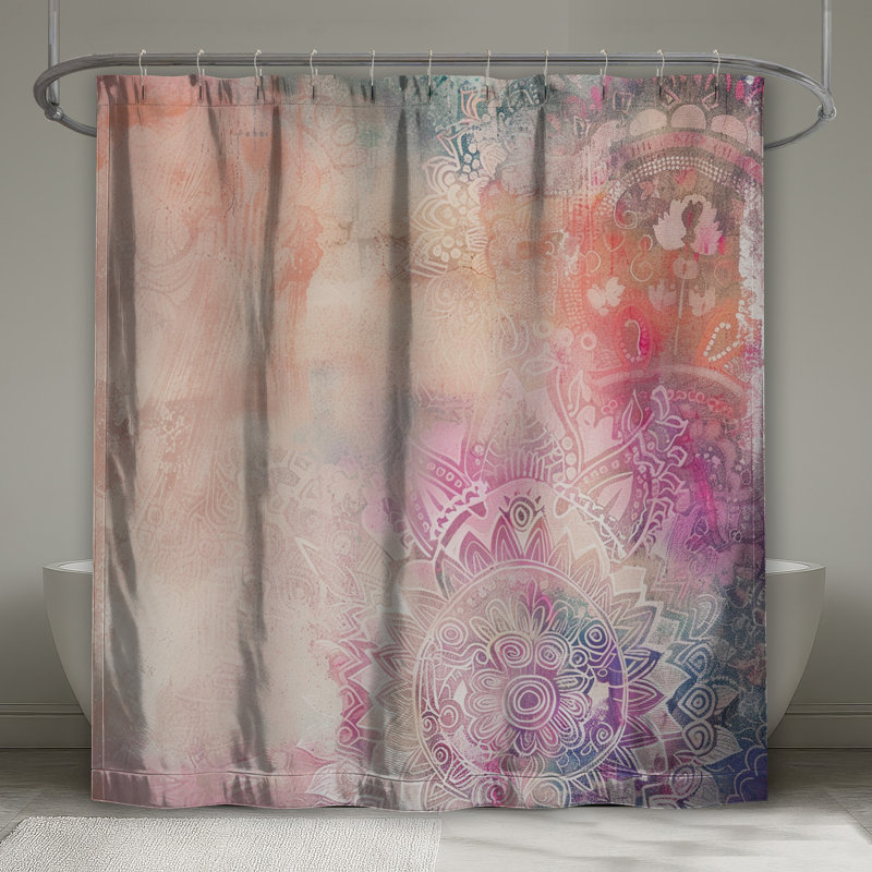 Rideau de douche Mandala - Décoration de salle de bain bohémienne, H 93 po x l 70 po, Mandala 1