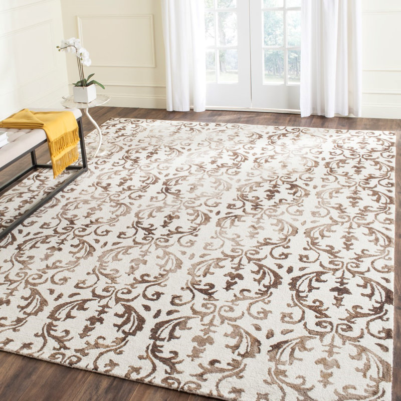 Tapis en laine / coton touffeté à la main Berman ivoire / chocolat, Rectangle 4 pi x 6 pi