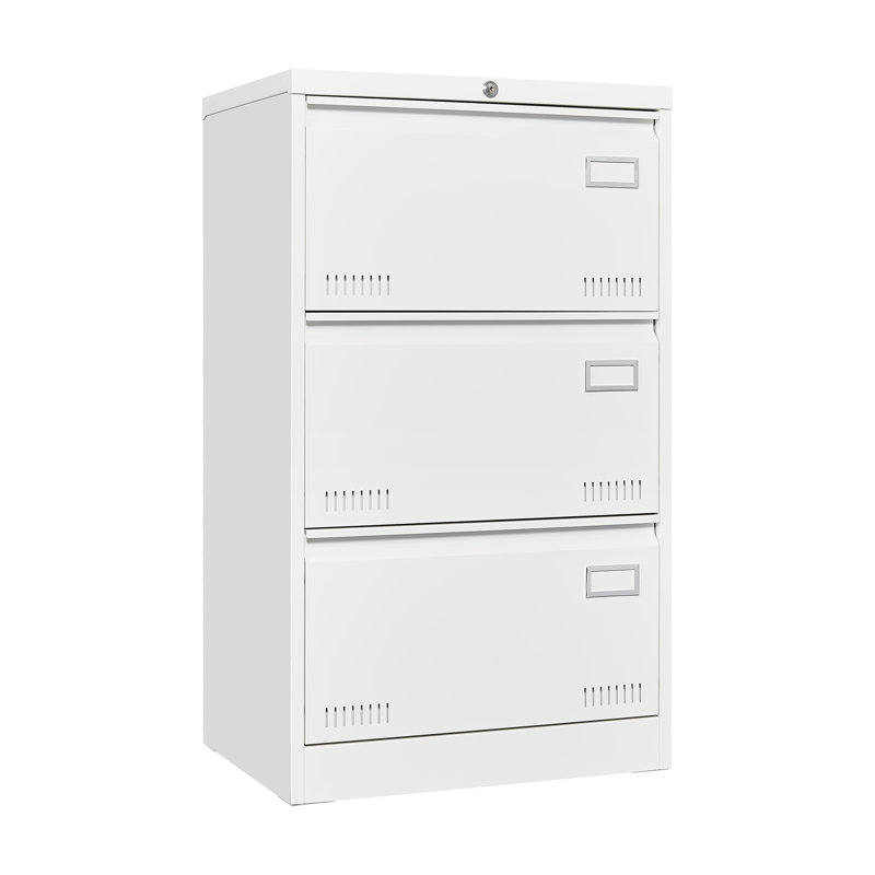 Classeur élargi à 3 tiroirs, métal blanc avec serrure pour un rangement sécurisé des documents dans le tiroir de bureau verrouillable, organisation de dossiers efficace et sécuritaire