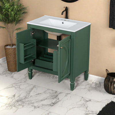 Elegant 60" Bathroom Vanities With Ceramic Double Sinks, Wood Build