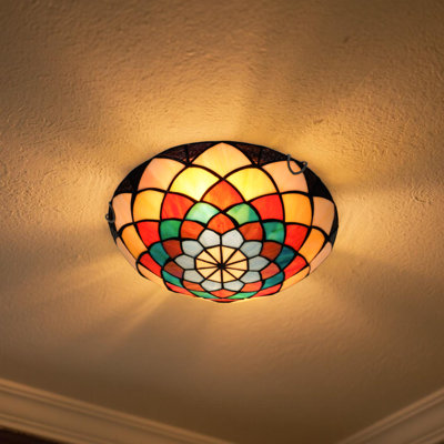 Mediterranean Countryside-style Tiffany Colored Glass Ceiling Light - E26 Base/wall Control