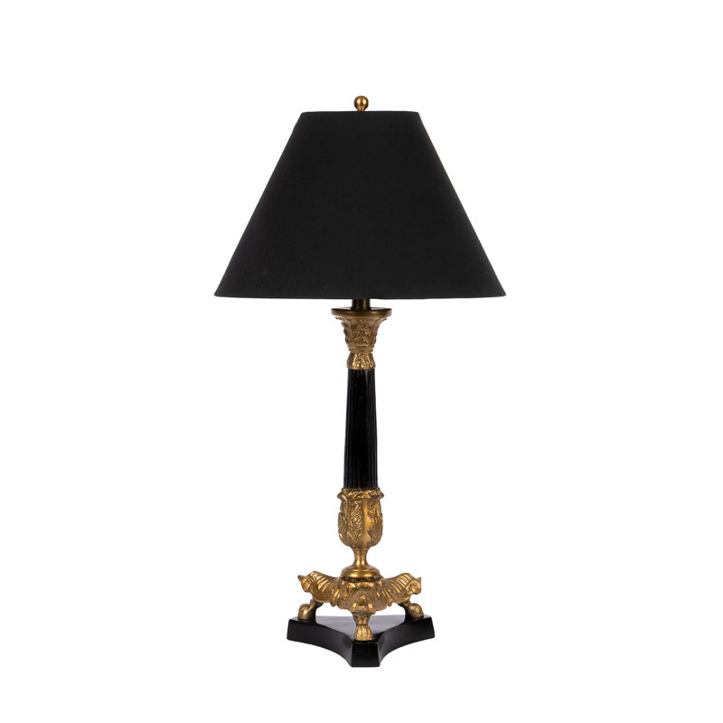 Glossy Black And Brass Metal Tall Candlestick Table Lamp
