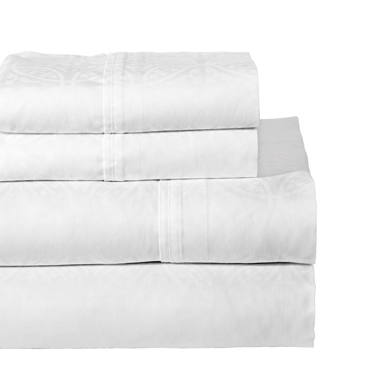 100% Cotton Tone-on-Tone Print Sheet Set, Twin Sheet Set with 2 Pillowcases, White