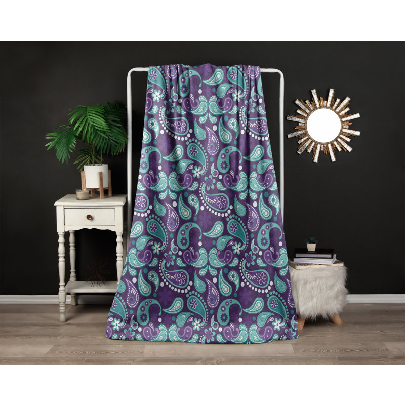 Jeté , L 50 po x L 60 po, Motif cachemire, Bleu/mauve