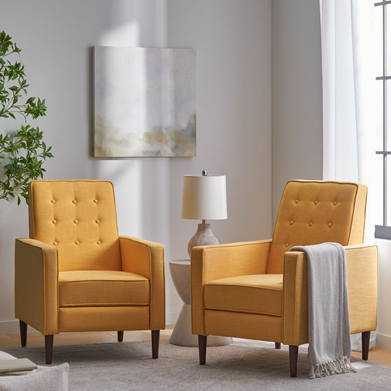 Upholstered Recliner, Muted Yellow 100% Polyester