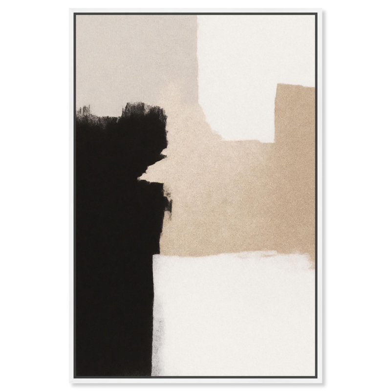 Décoration murale neutre sur toile beige et noir I , H 31 po x l 21 po, Cadre flottant blanc