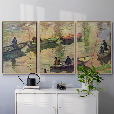 "Fishermen on the seine at poissy", reproduction d'art encadrée sur toile par Claude Monet