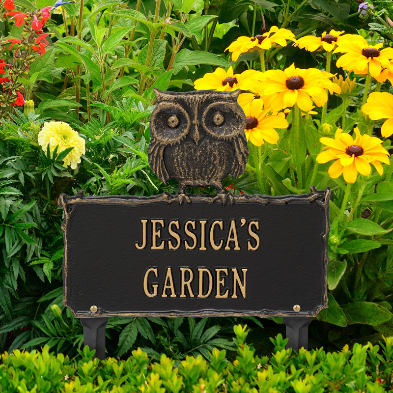 Sig pour jardin personnalisé hibou, Noir / or, Oui