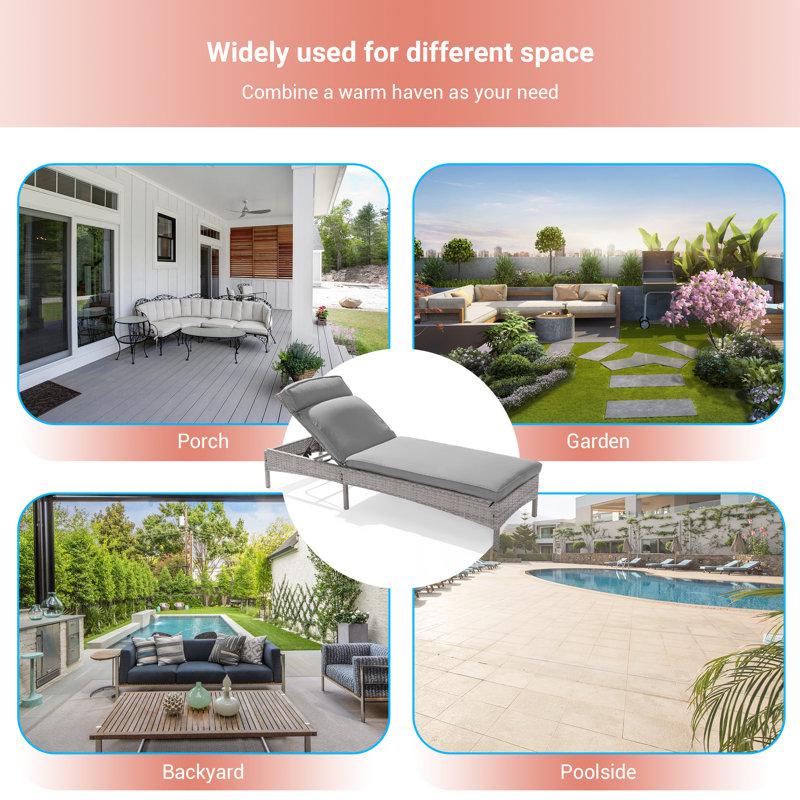 2-Piece Patio Lounge Sofa Adjustable Angles Outdoor Thick Waterproof Cushion Steel Frame Suitable for Backyard, Patio and Porch, Grey