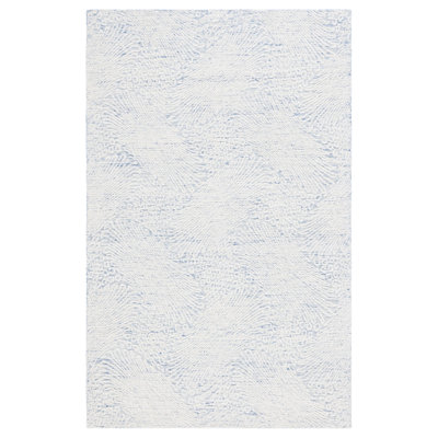 Deloras Hand Tufted Wool Cotton with Latex Abstract Rug in Blue/Ivory