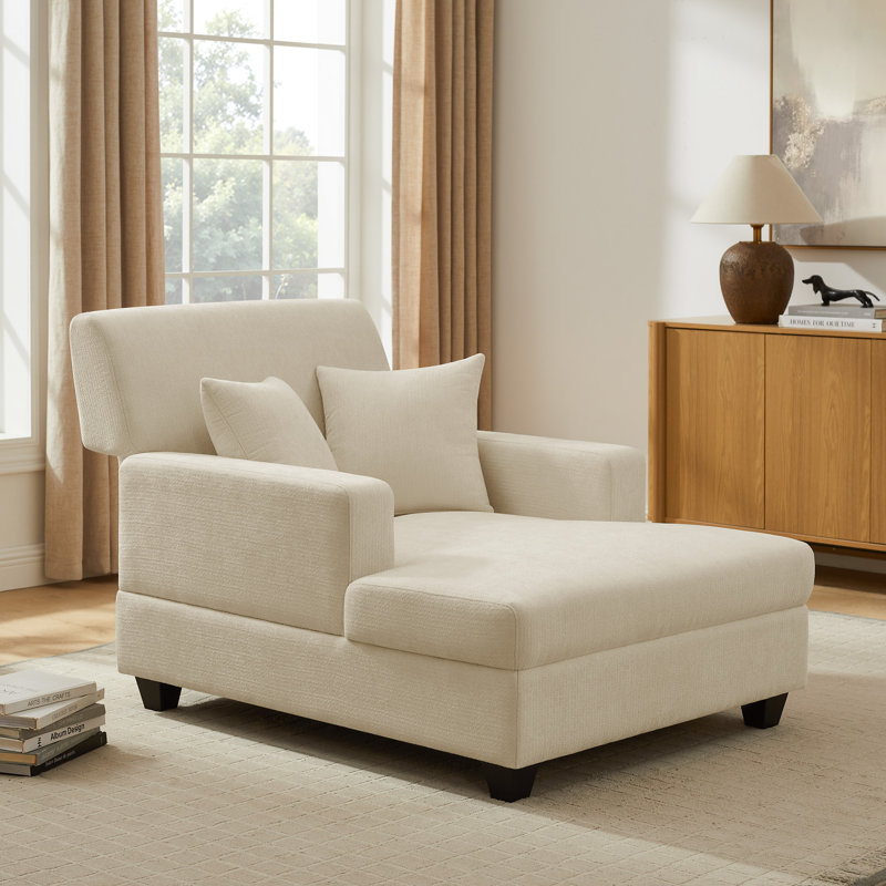 Chaise longue rembourrée en tissu 39,76 po, Chenille crème
