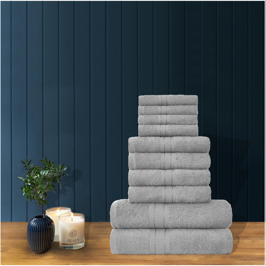 Premium 10-Piece Cotton Towel Bale Set, Soft, Durable & Highly Absorbent – 4 Face, 4 Hand & 2 Bath Towels, Family Pack