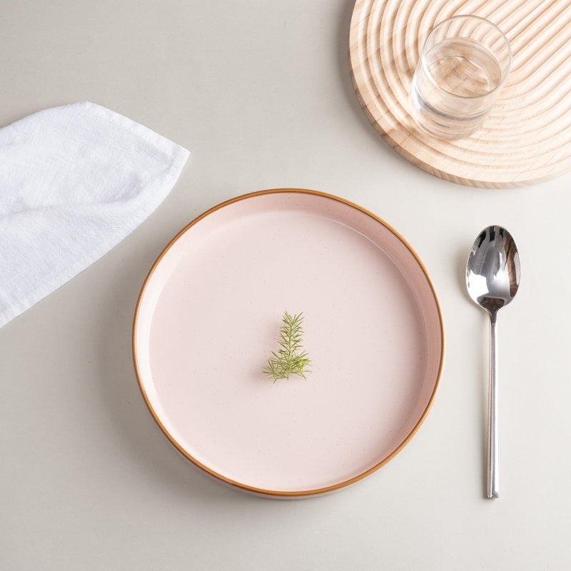 Ensemble de bols à pâtes en grès 4 pièces  Nebula, Rose clair avec bordure brune