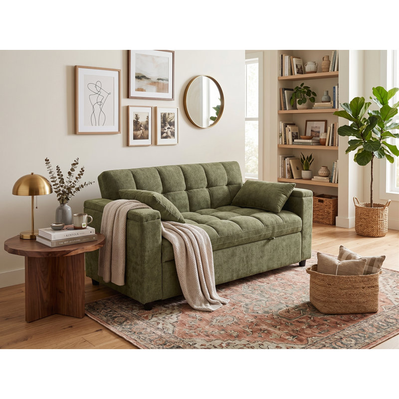 Canapé-lit convertible 65 po 3-en-1, canapé-lit pliable en chenille escamotable avec dossier réglable, Chenille verte