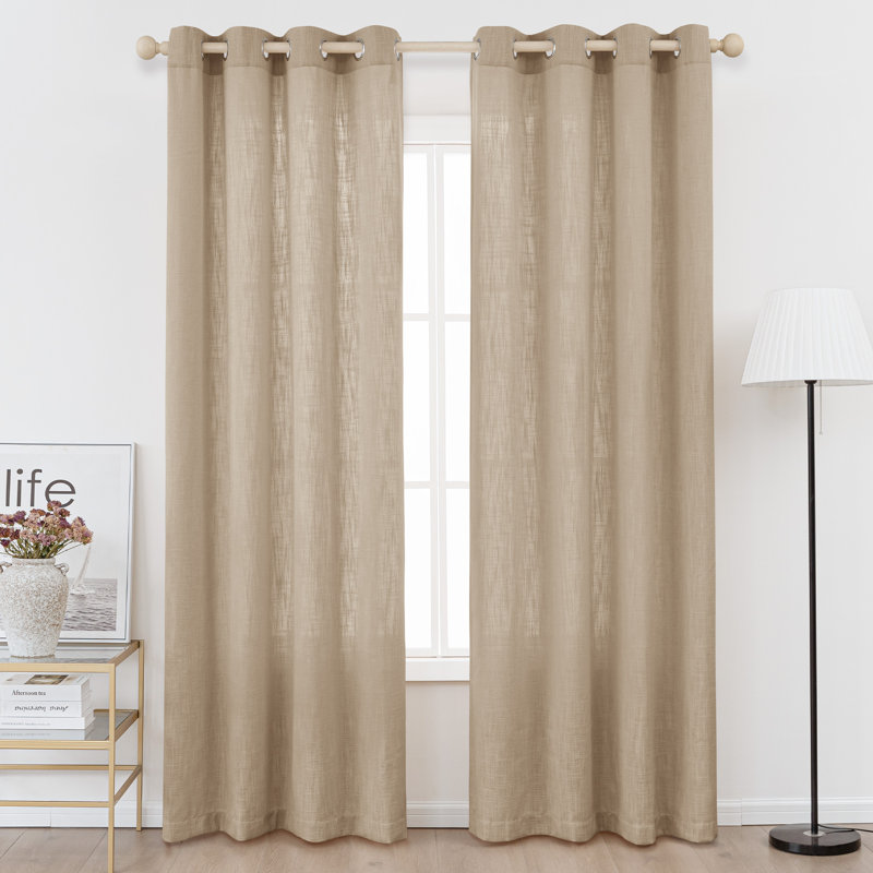 Kambi Linen Blend Semi-Sheer Curtain Panel Pair , 52" W x 108" L, Birch