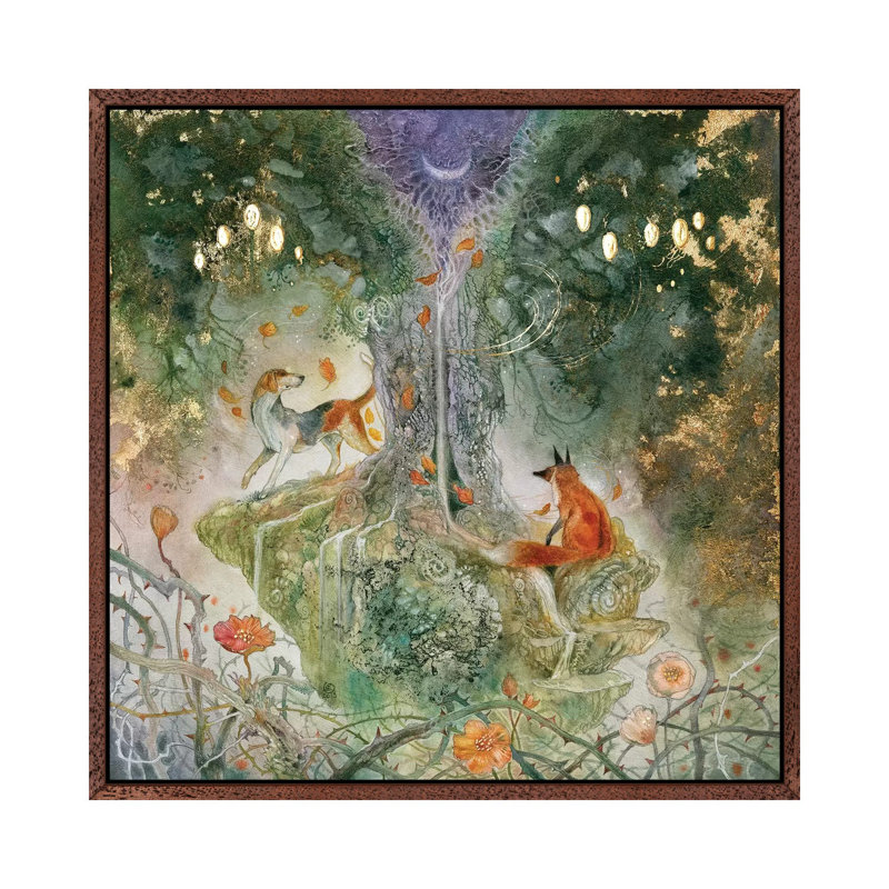 Fox And Hound by Stephanie Law - Print on Canvas, 45.72 cm H x 45.72 cm W, Classic Brown Wood Framed