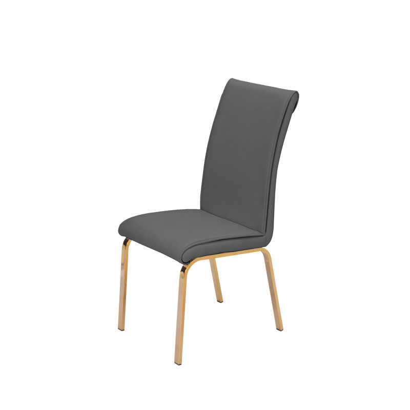 Chaise de salle à manger rembourrée Trombetta, Gris foncé, Or / chrome