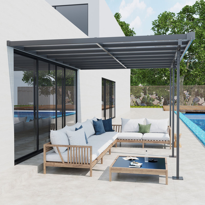 Scarlotta 4.4 x 3(m) Wall Mounted Pergola Gazebo with Aluminium Frame Grey