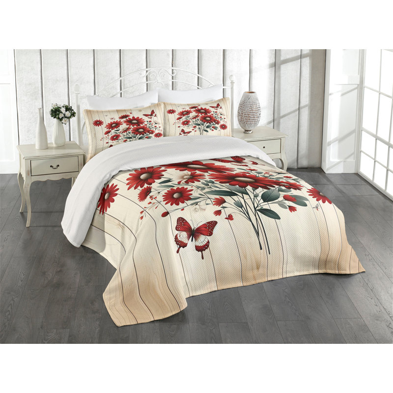 Polyester Floral Coverlet, King Coverlet + 2 Standard Shams
