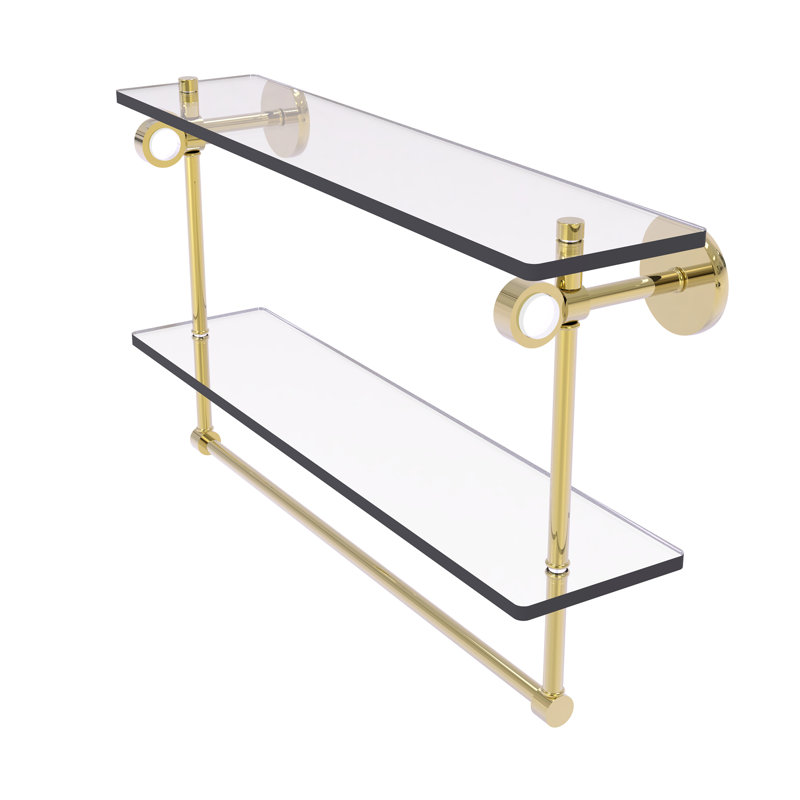 Tablette murale en verre double meuble-lavabo Margolis, Laiton non laqué, H 12,8 po x l 22 po x p 5,6 po
