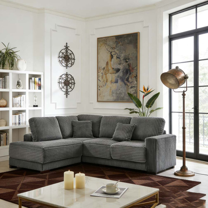 Canapé modulaire de 93 po en L avec méridienne réversible, Gris