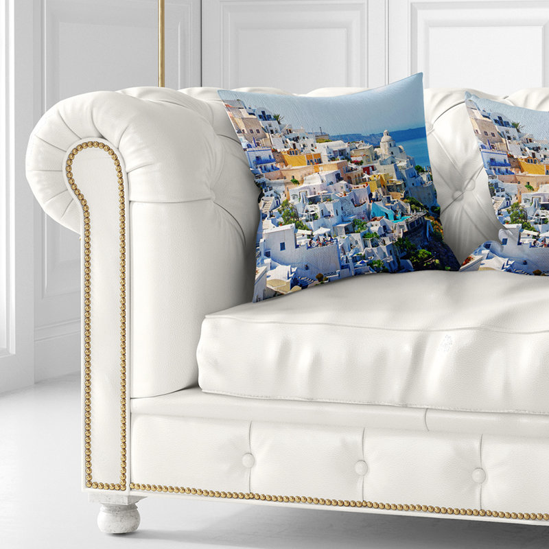 Oreiller abstrait du fira town santorini, 16 po x 1 po, Coussin décoratif