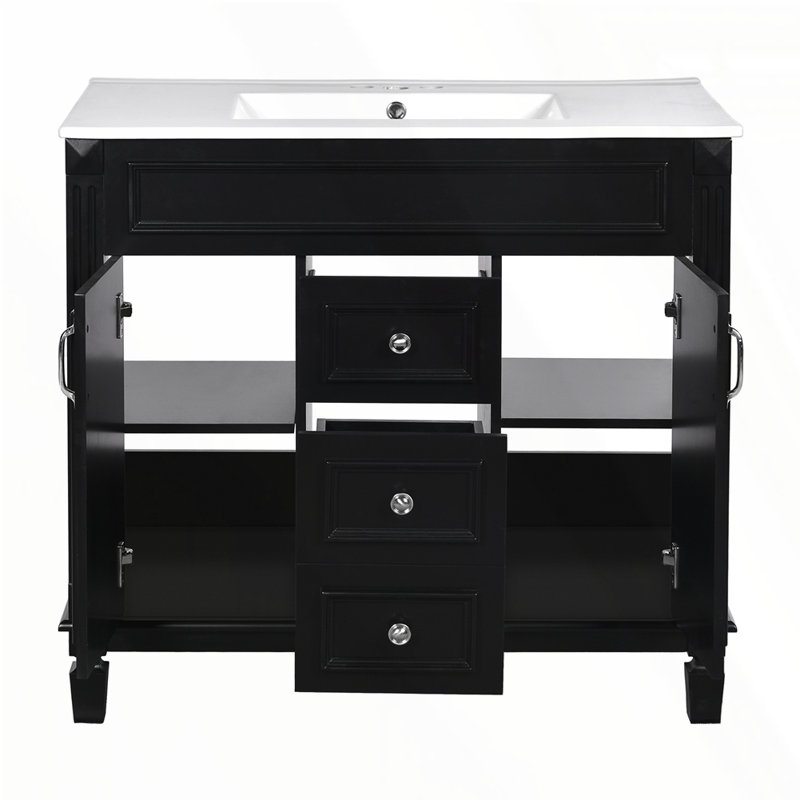 Meuble-lavabo 36 po avec lavabo supérieur, Noir, Argent argent