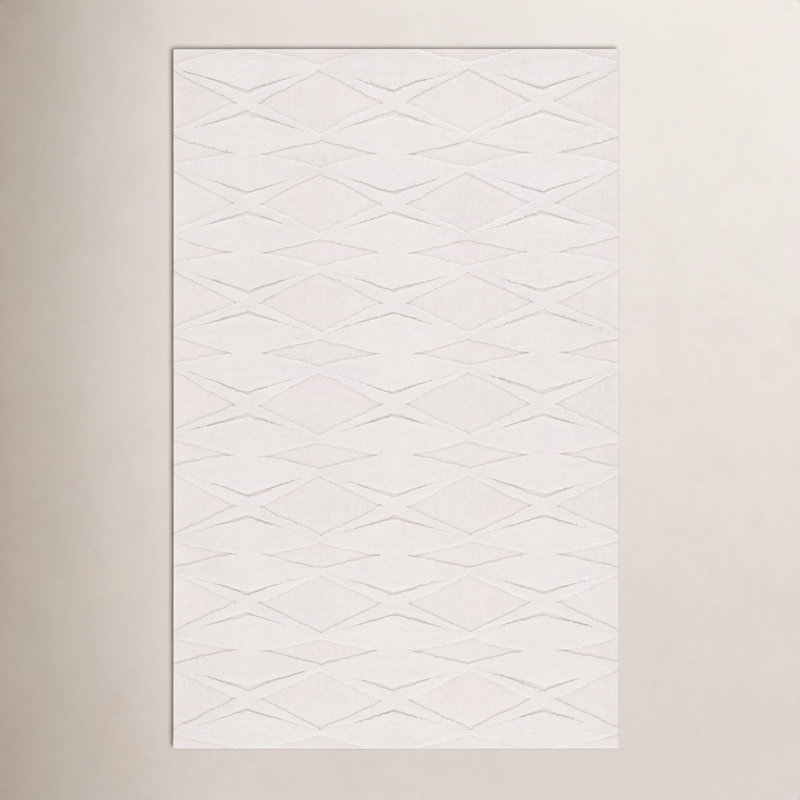 Tapis ivoire en laine / coton touffeté à la main Elphia, Rectangulaire 3 pi x 5 pi