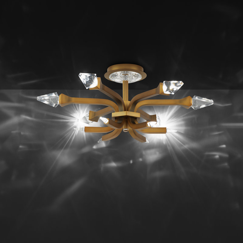 Plumeria 6 Light Crystal LED Semi-Flush Mount, Aged Brass, 3.3 W