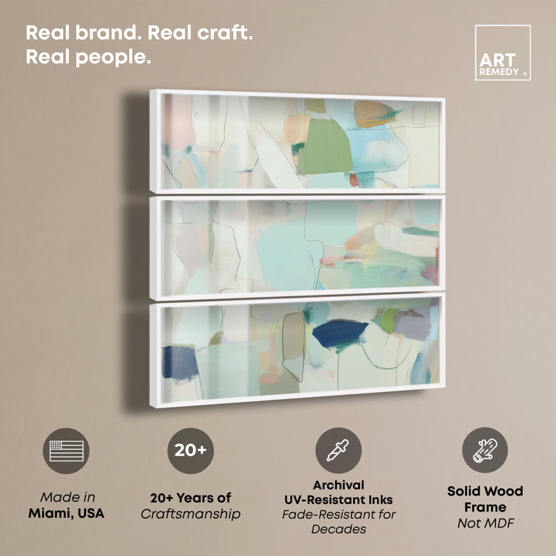 Ensemble de décoration murale Azure Forms I Shadowbox Print Sage par Art Remedy, cadre blanc, 48 x 16, White Frame