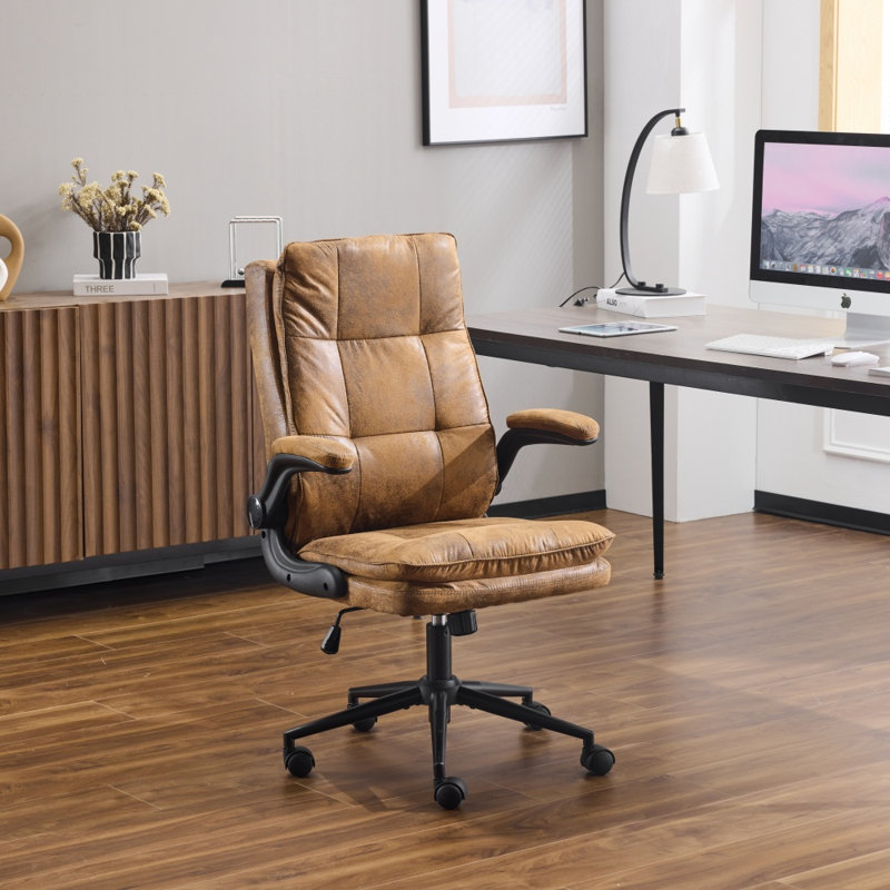25.6 Inch Adjustable Armrest Dual Purpose Leg Swivel Office Chair With Spikes, Brown
