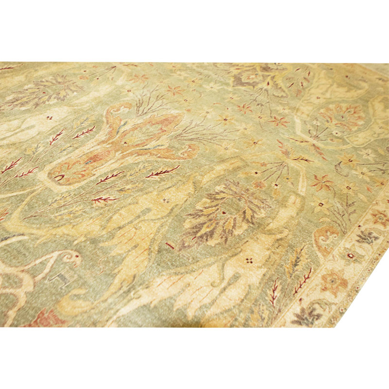 Tapis vert et ivoire noué à la main de haute qualité