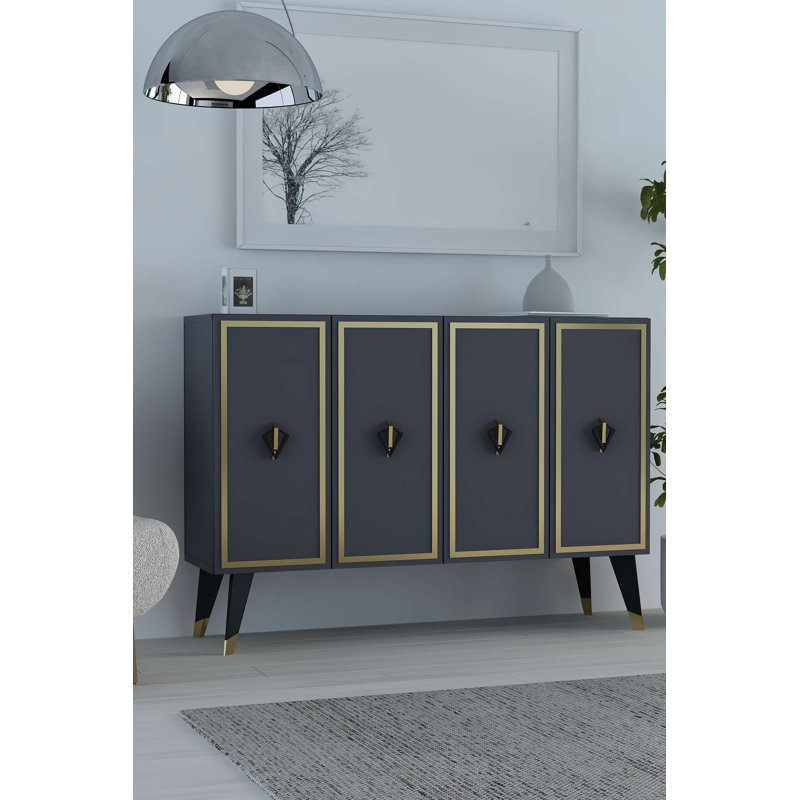 Modern Console Table, Anthracite & Gold, 47.2 x 31.5 x 11.6 inches | 100% Melamine Coated Particle Board, Thickness: 0.71 inches | Wall-Mountable, Multiple Shelves, Stylish & Functional Design for Living Room or Entryway